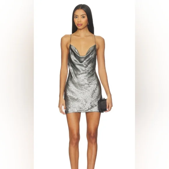 Superdown Shimmering Silver Slip Dress In gunmetal - Picture 3 of 6